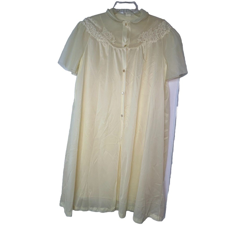Vintage Gaymode JC Penney 2PC Set Nightgown M‎ Yellow Floral Lace Cottagecore